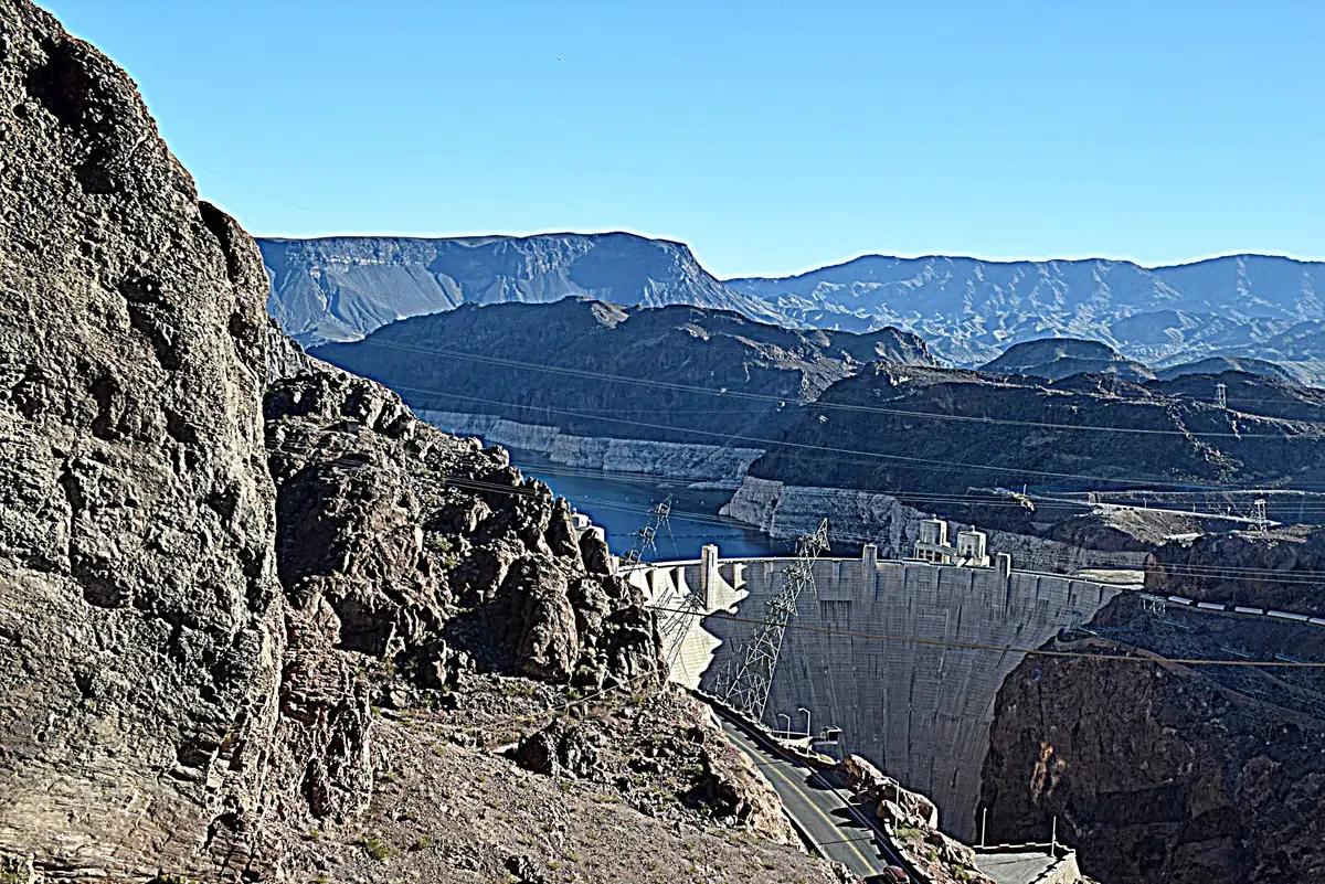 Hoover Dam and Lake Mead, a stop on a Grand Canyon tour from Las Vegas, Nevada-Arizona border.